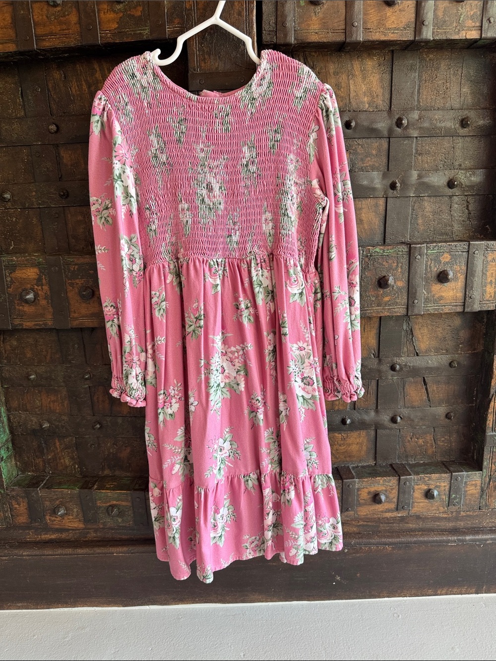 Laura Ashley Girls smocked long sleeve midi dress with pockets